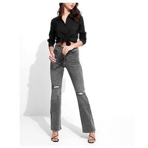 Express High Waisted Black Wash Ripped Bootcut Jeans